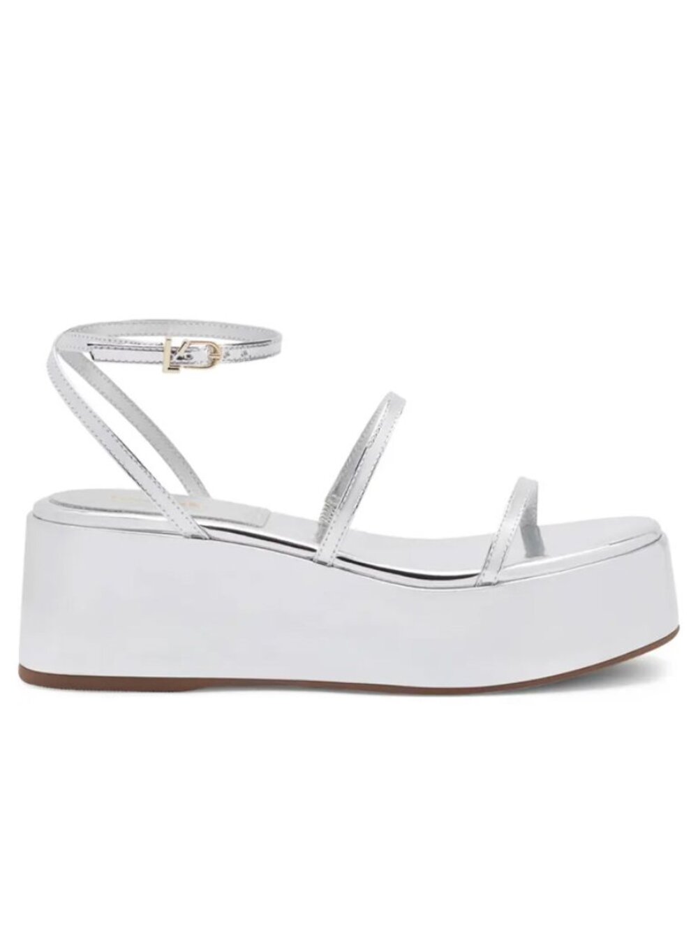 Larroude Gio Ankle Strap Mirror Silver Platform Sandals Like-New Size 7.5